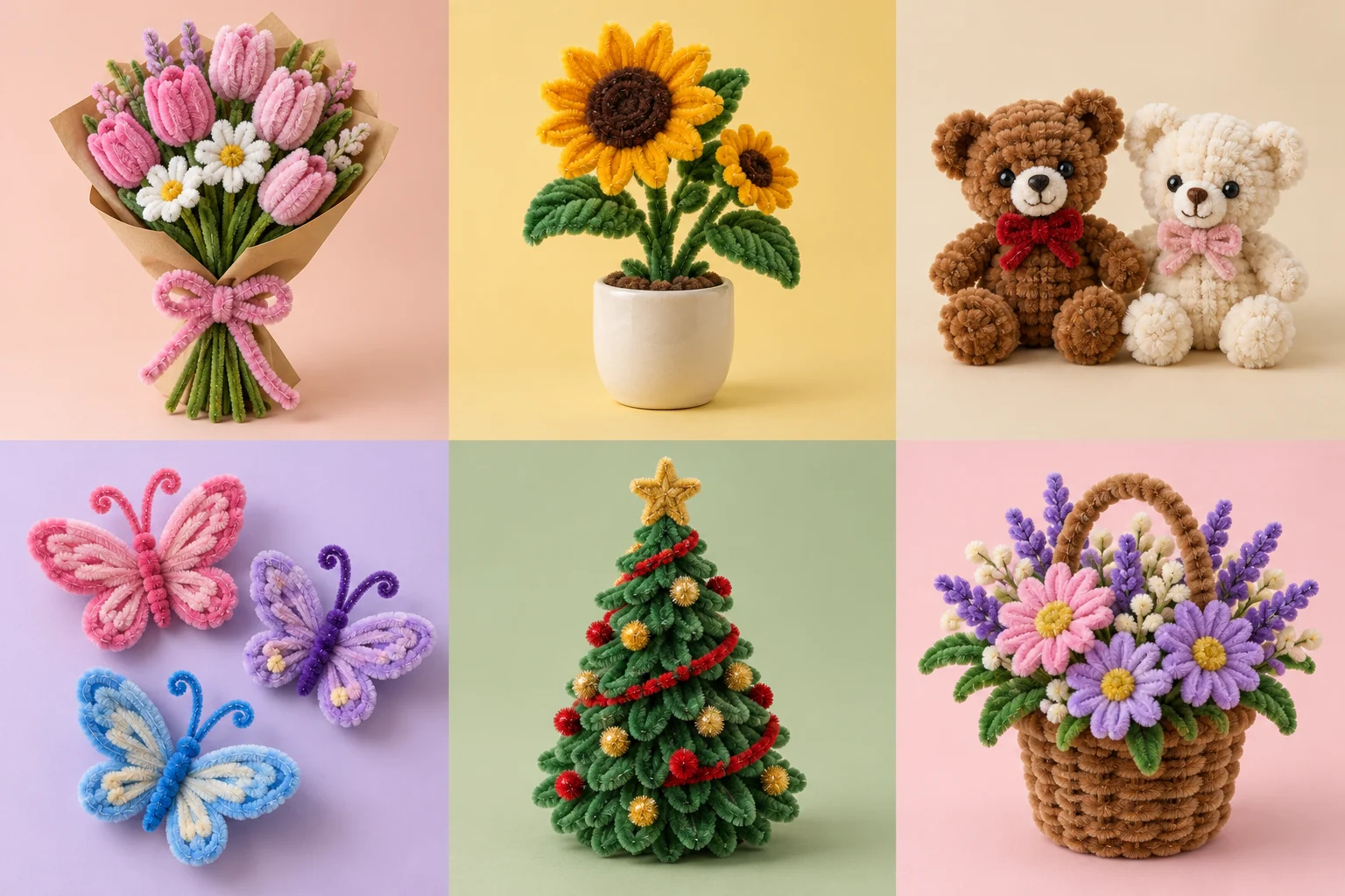 AI-generated Tulip & daisy bouquet made from fuzzy chenille stems